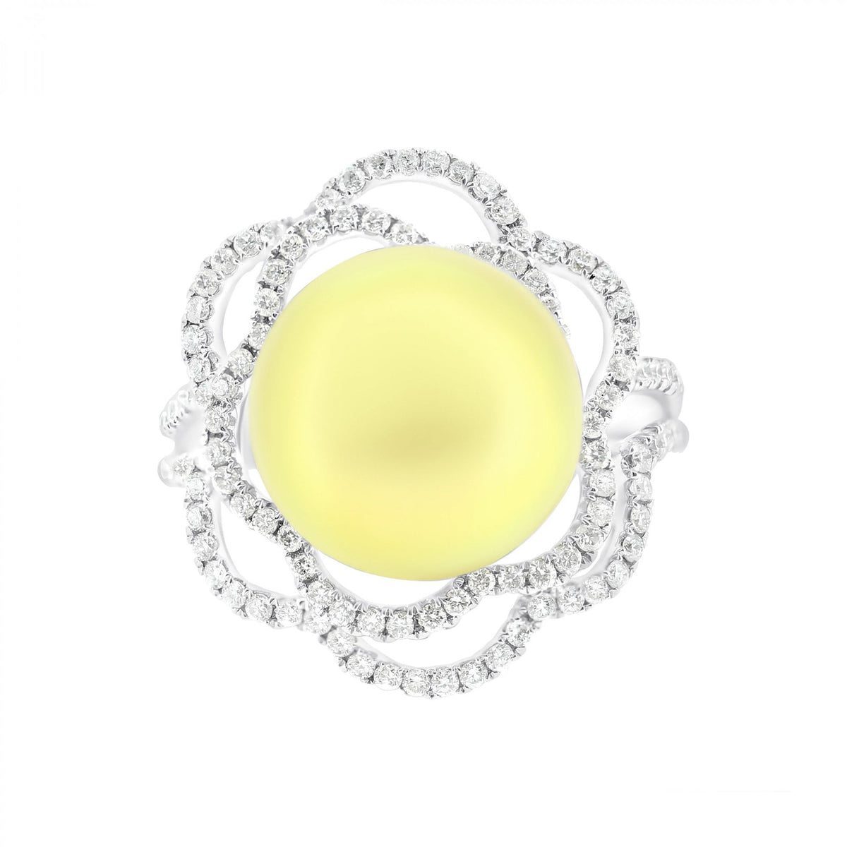 18ct white gold 12.9mm golden pearl & 0.70ct diamond ring