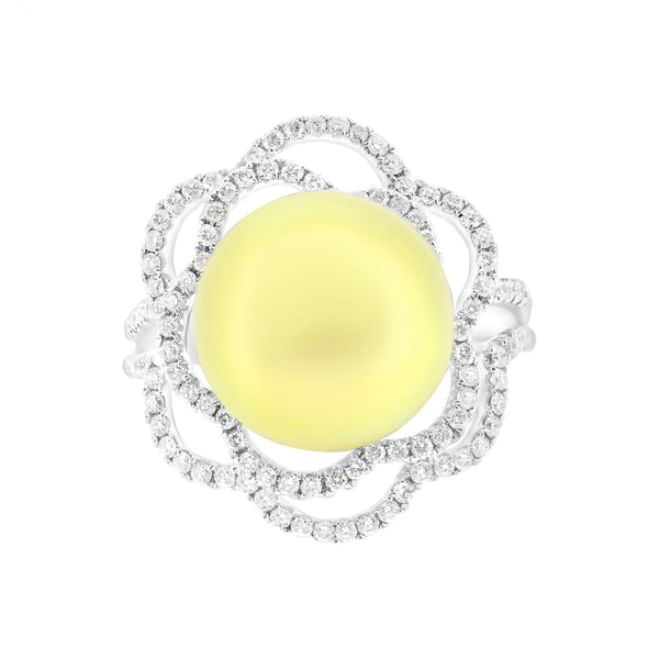 18ct white gold 12.9mm golden pearl & 0.70ct diamond ring