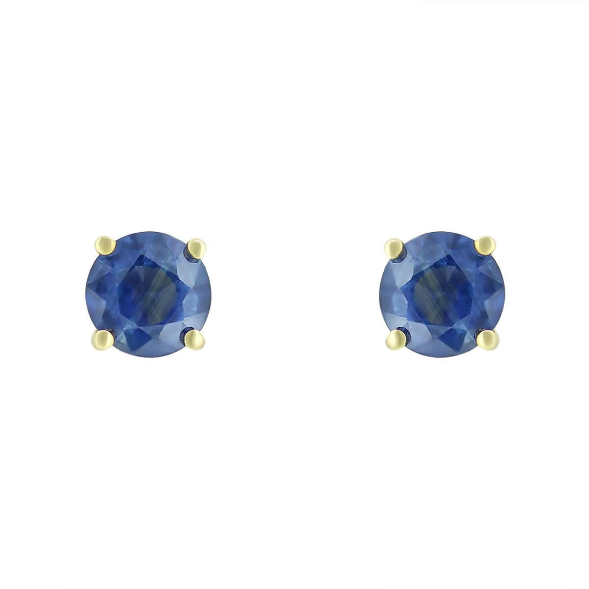 9ct yellow gold 5mm x 5mm round blue sapphire stud earrings