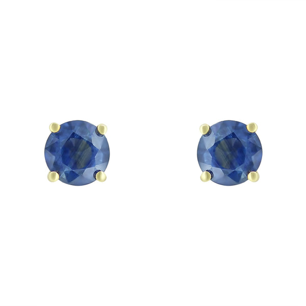 9ct yellow gold 5mm x 5mm round blue sapphire stud earrings
