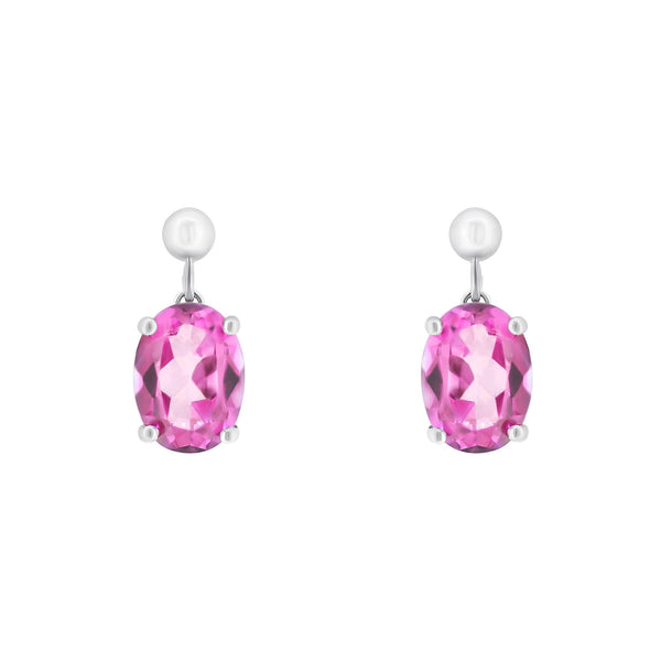9ct white gold 8mm x 6mm pink topaz drop earrings