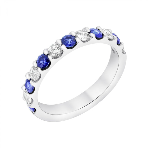 Platinum 0.60ct sapphire & 0.53ct diamond half eternity ring