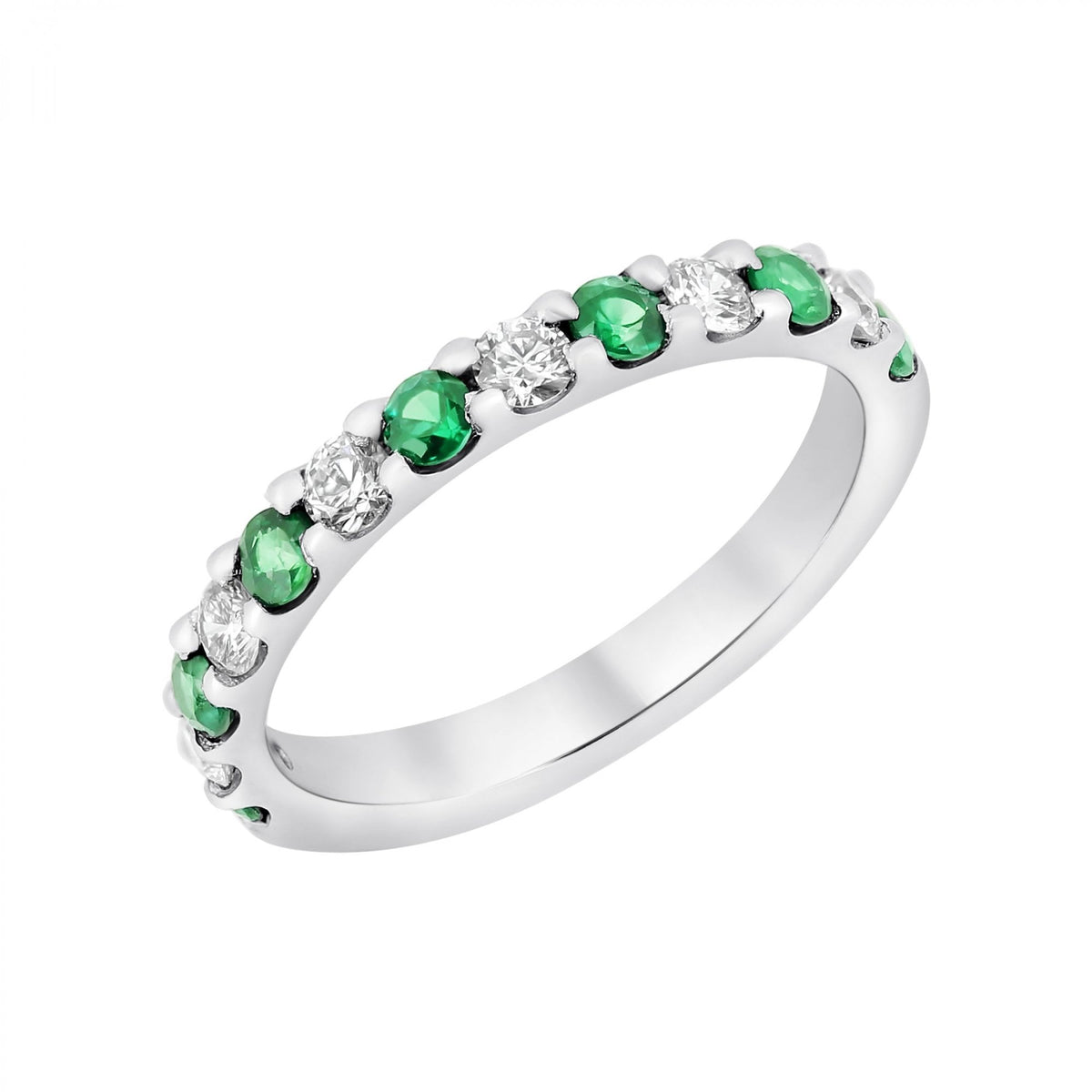 Platinum 0.41ct emerald & 0.34ct diamond half eternity ring