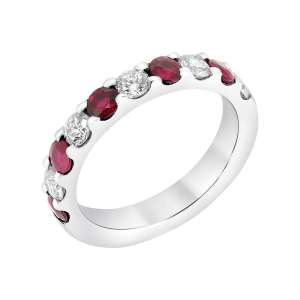 Platinum 0.97ct ruby & 0.72ct diamond half eternity ring