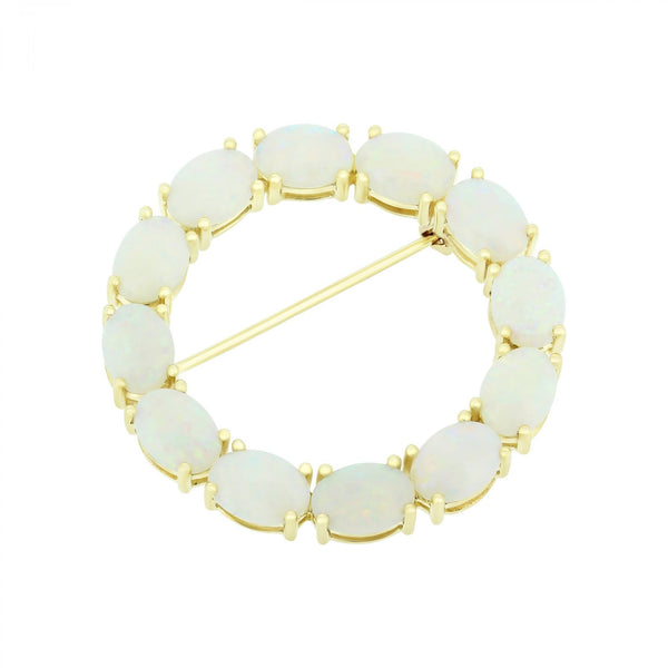 9ct yellow gold oval 7x5mm natural opal brooch