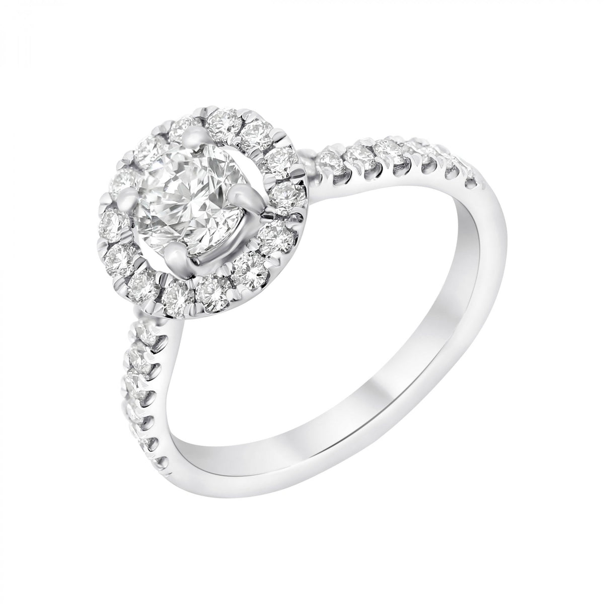 Platinum 0.70ct D VS2 GIA round brilliant cut diamond halo ring