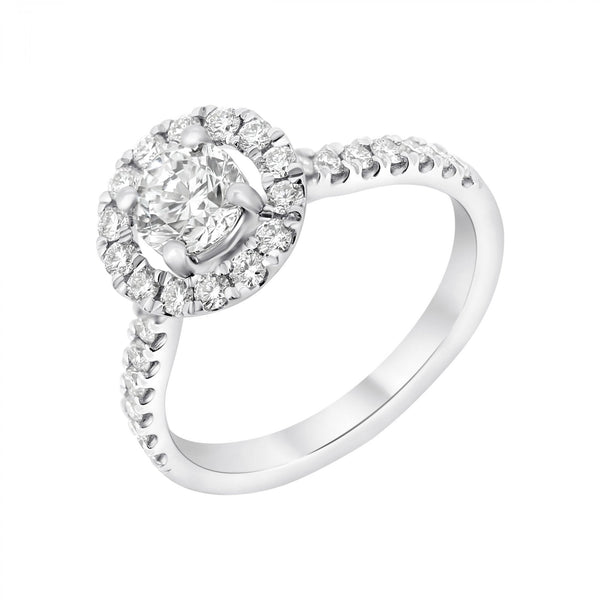 Platinum 0.70ct D VS2 GIA round brilliant cut diamond halo ring