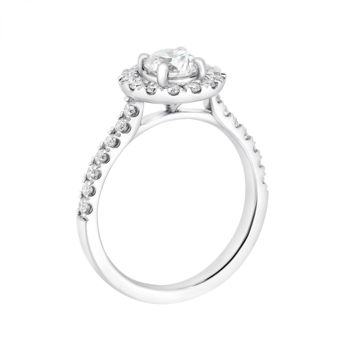 Platinum 0.70ct D VS2 GIA round brilliant cut diamond halo ring