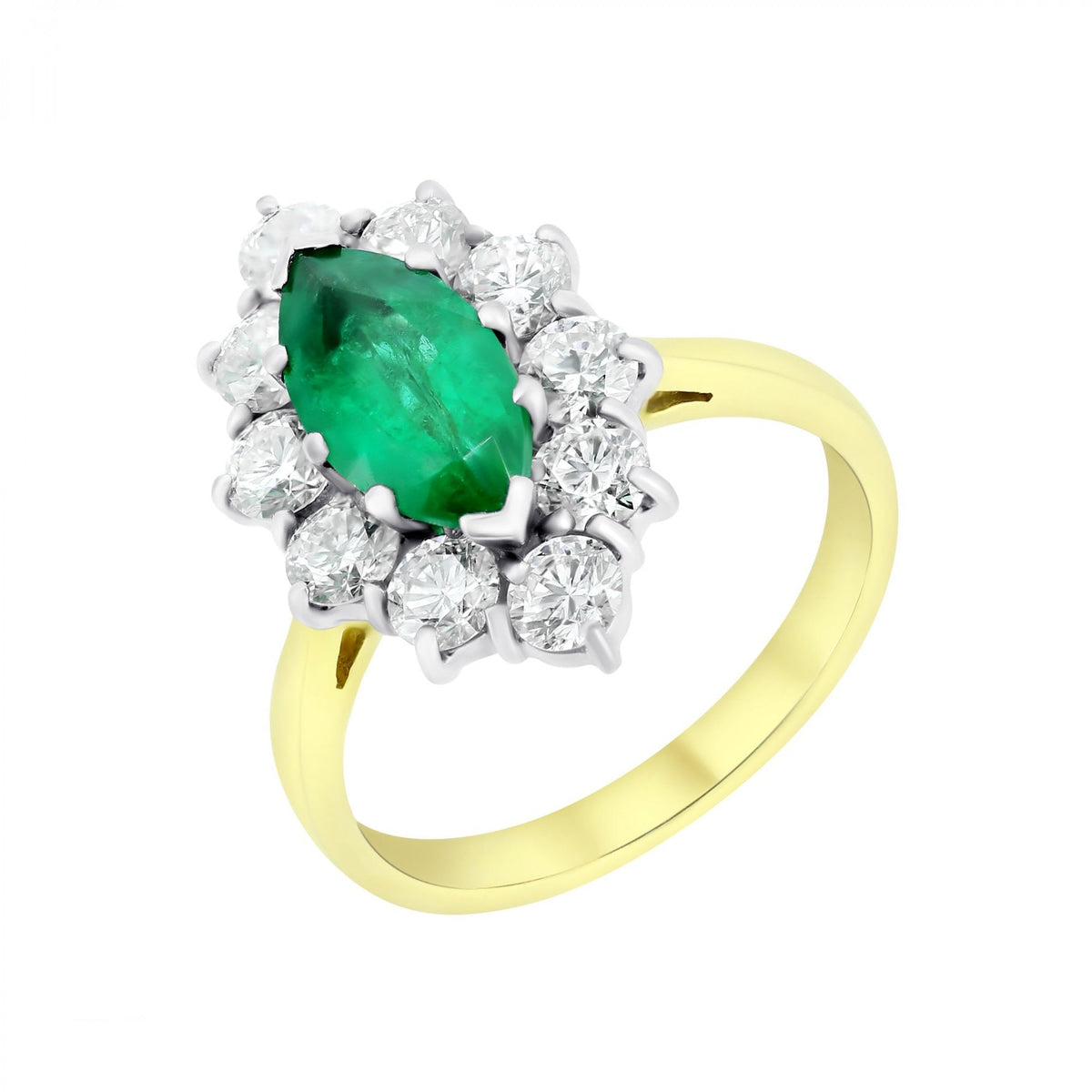 18ct yellow gold 1.39ct emerald and 1.48ct diamond ring