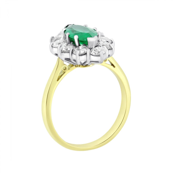 18ct yellow gold 1.39ct emerald and 1.48ct diamond ring