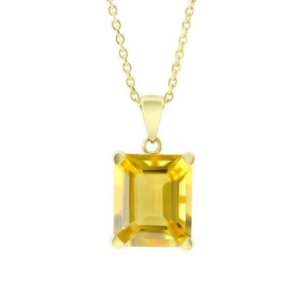 9ct yellow gold 5.18ct citrine emerald cut pendant