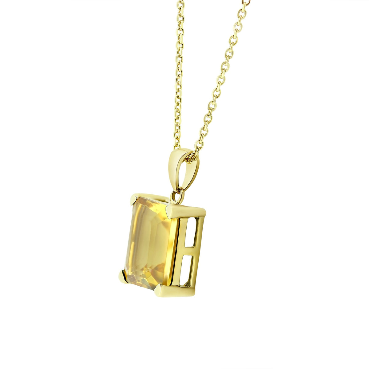 9ct yellow gold 5.18ct citrine emerald cut pendant