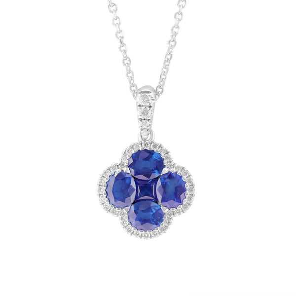 18ct white gold 1.35ct sapphire & 0.19ct diamond pendant