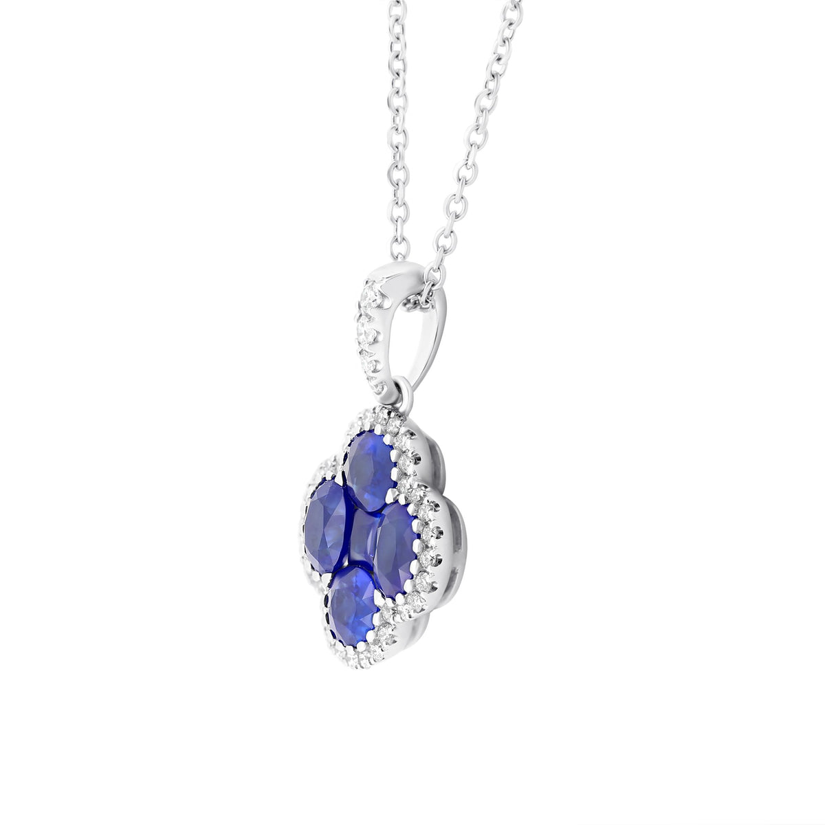18ct white gold 1.35ct sapphire & 0.19ct diamond pendant