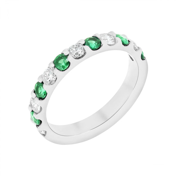 Platinum 0.48ct emerald & 0.54ct diamond half eternity ring