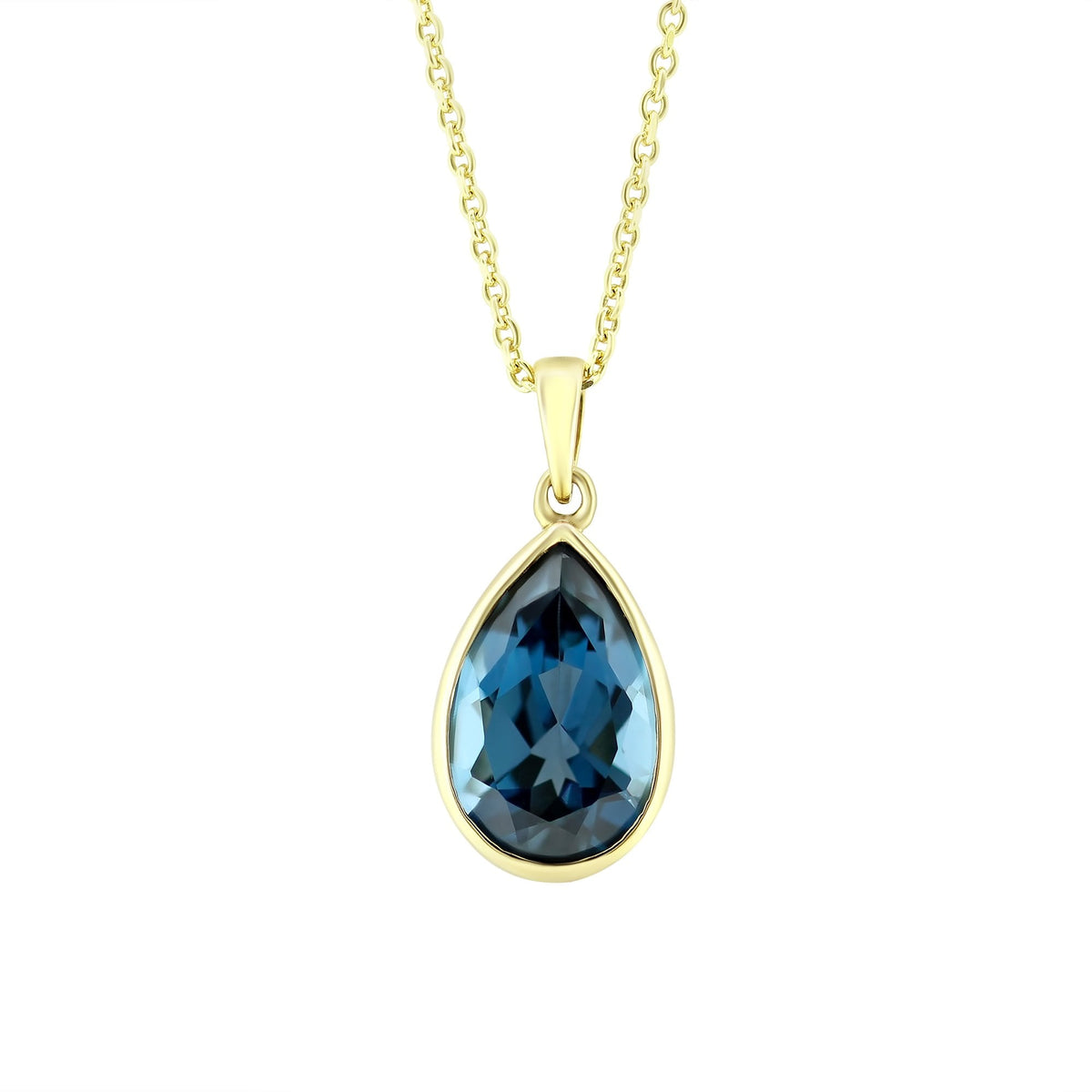 9ct yellow gold 4.87ct London blue topaz pear cut pendant