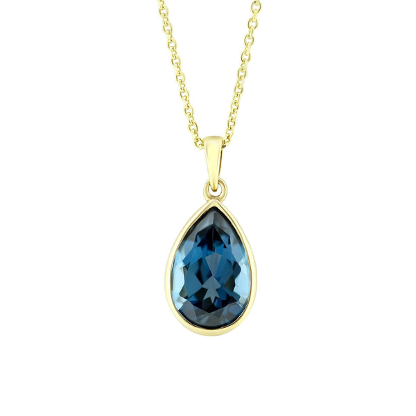 9ct yellow gold 4.87ct London blue topaz pear cut pendant