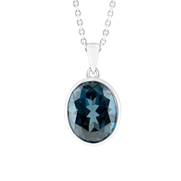 9ct white gold 5.10ct London blue topaz oval cut pendant
