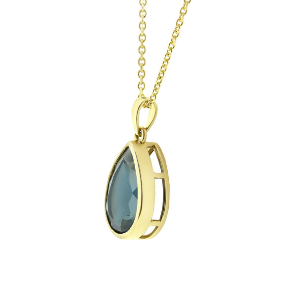 9ct yellow gold 4.87ct London blue topaz pear cut pendant