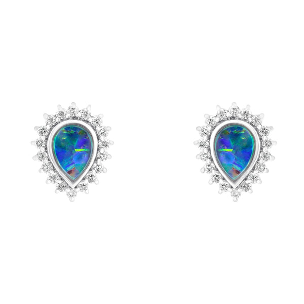 14ct white gold 0.63ct opal doublet & 0.44ct diamond earrings