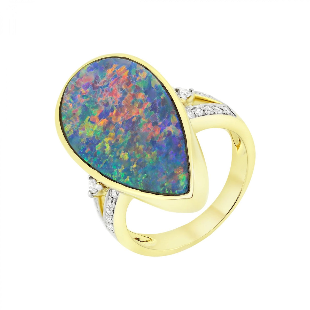 18ct yellow gold 7.22ct opal doublet & 0.23ct diamond ring