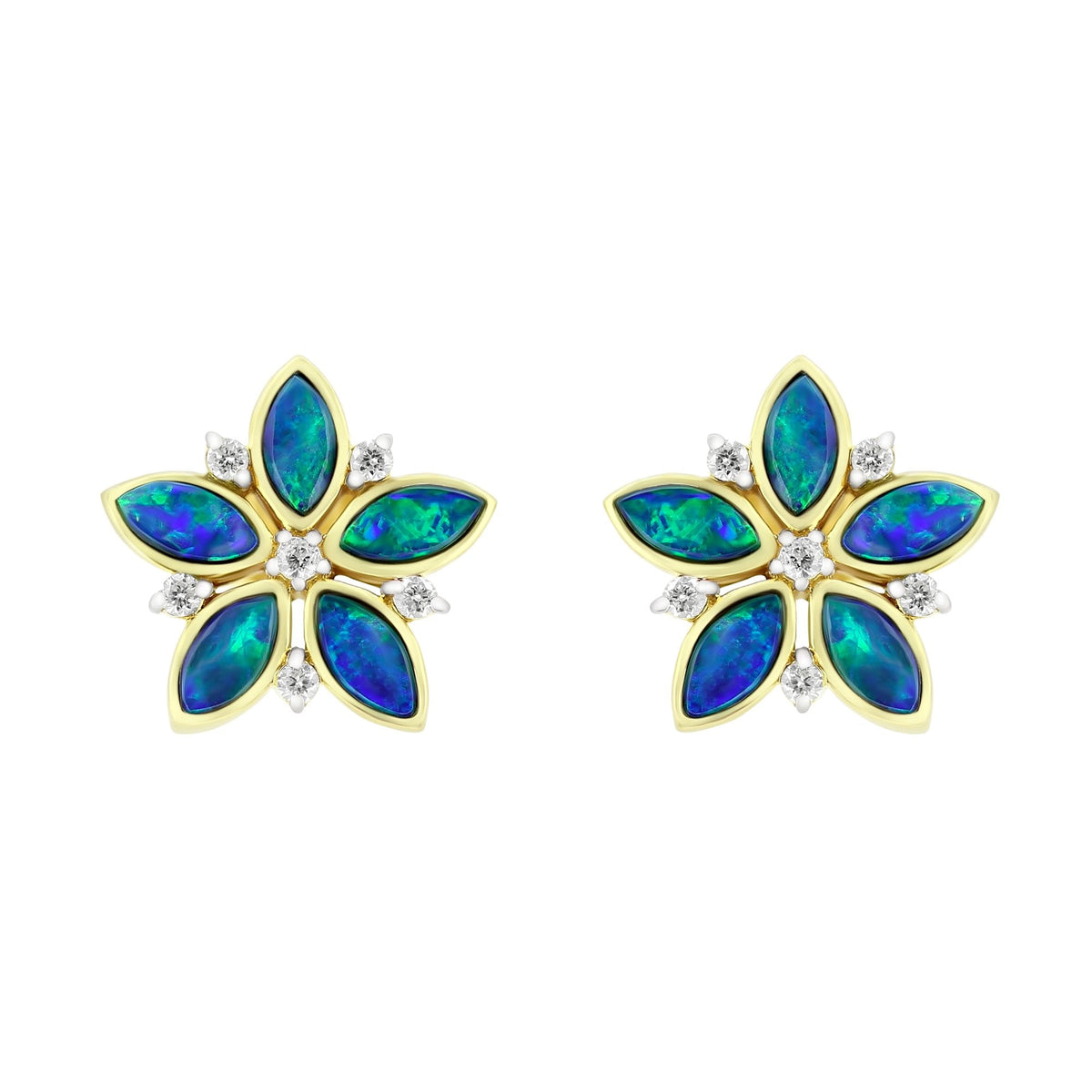 14ct yellow gold 1.40ct opal doublet & 0.18ct diamond earrings