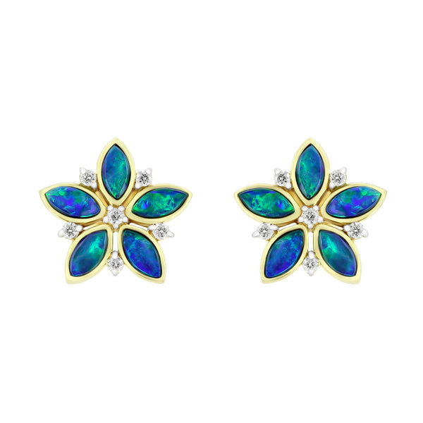 14ct yellow gold 1.40ct opal doublet & 0.18ct diamond earrings