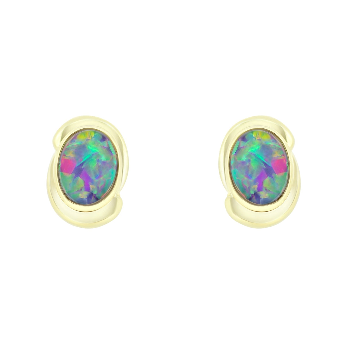 14ct yellow gold 1.21ct opal doublet stud earrings