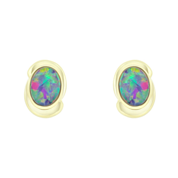 14ct yellow gold 1.21ct opal doublet stud earrings