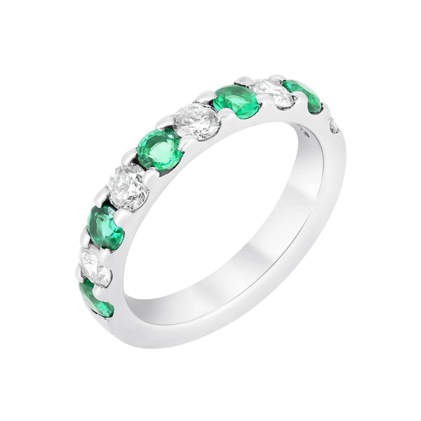 Platinum 0.71ct emerald & 0.71ct diamond half eternity ring