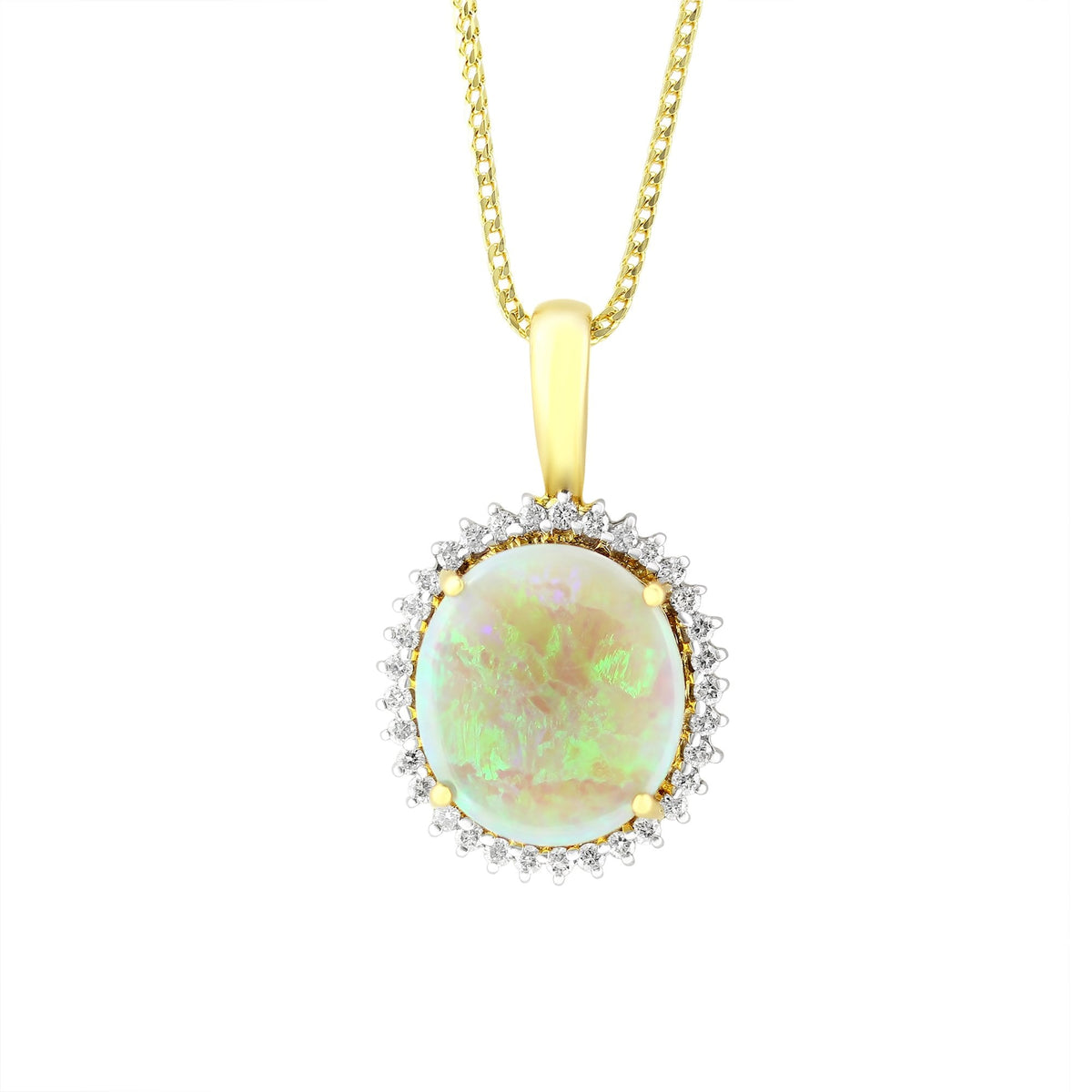 18ct yellow gold 4.51ct natural opal & 0.36ct diamond pendant
