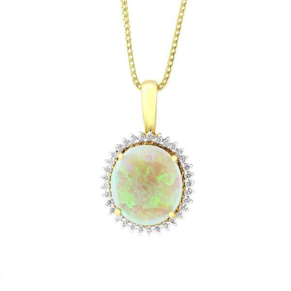 18ct yellow gold 4.51ct natural opal & 0.36ct diamond pendant
