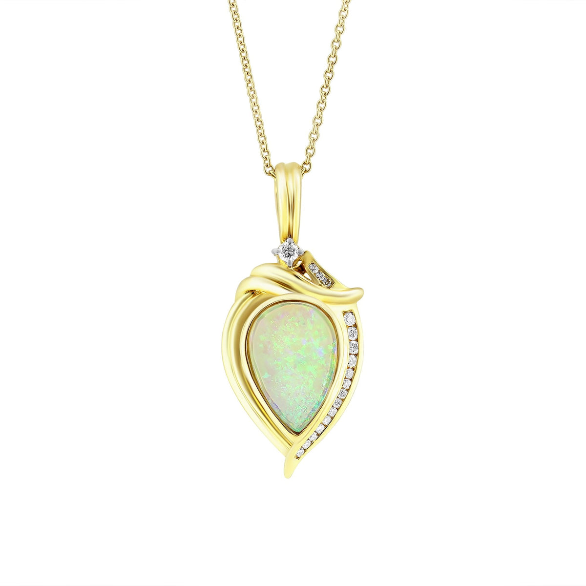 18ct yellow gold 1.02ct natural opal & 0.16ct diamond pendant