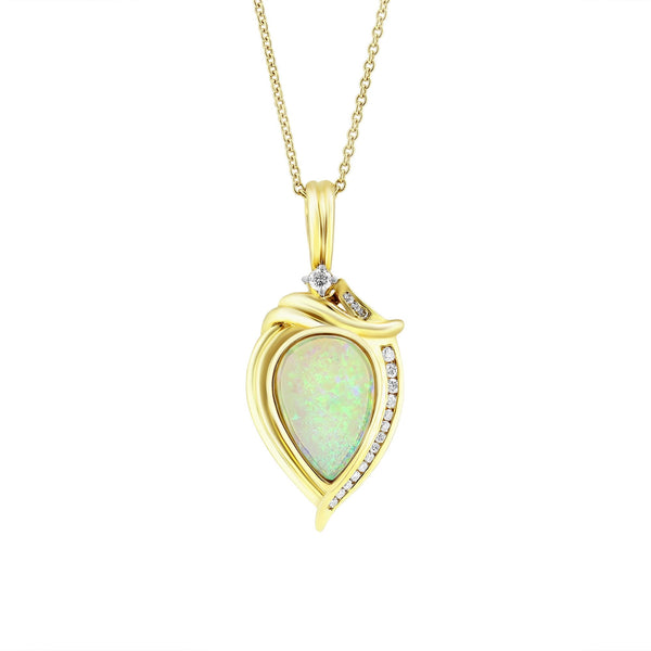 18ct yellow gold 1.02ct natural opal & 0.16ct diamond pendant
