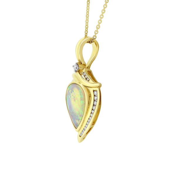 18ct yellow gold 1.02ct natural opal & 0.16ct diamond pendant