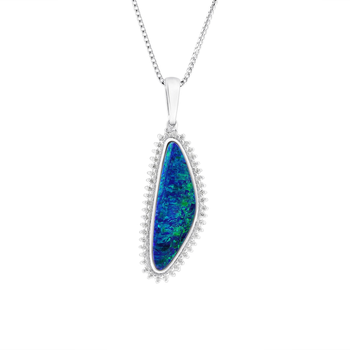 14ct white gold 5.24ct opal doublet & 0.47ct diamond pendant