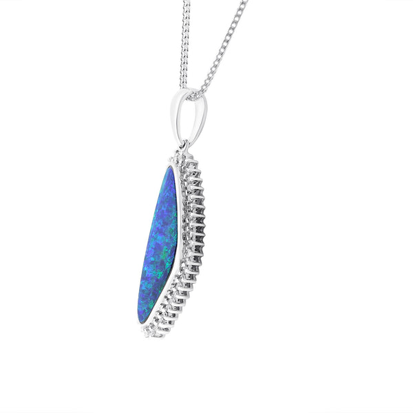 14ct white gold 5.24ct opal doublet & 0.47ct diamond pendant