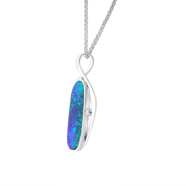 14ct white gold 5.53ct opal doublet & 0.02ct diamond pendant