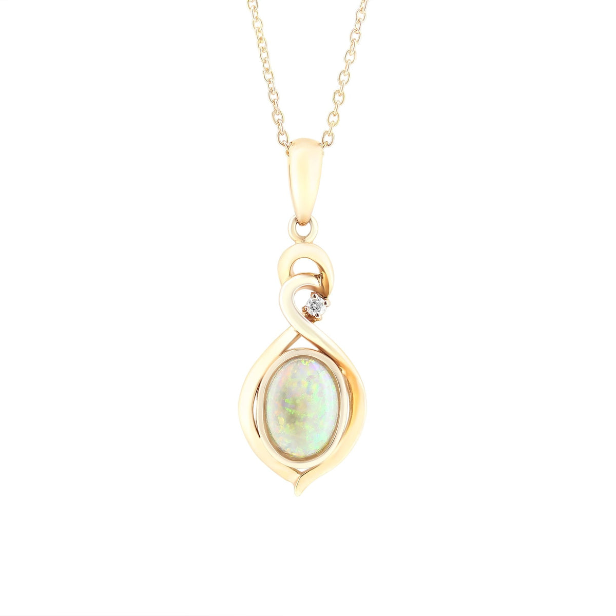 14ct rose gold 0.70ct natural opal & 0.02ct diamond pendant