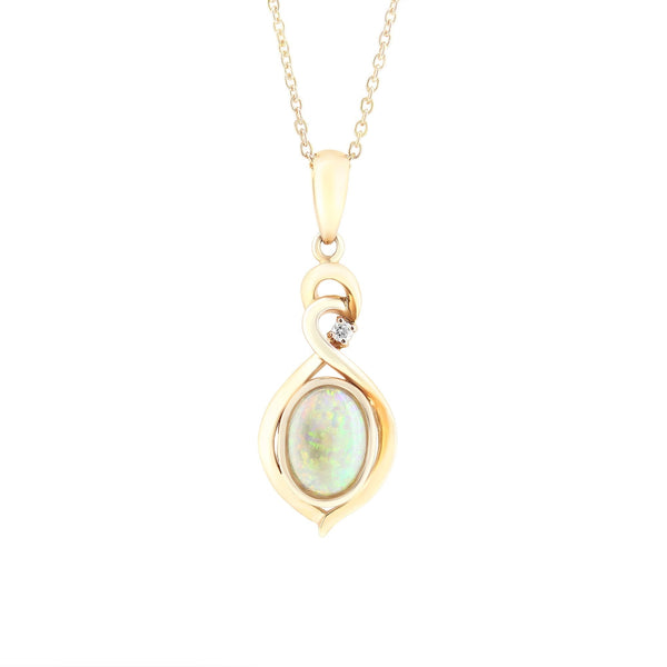 14ct rose gold 0.70ct natural opal & 0.02ct diamond pendant