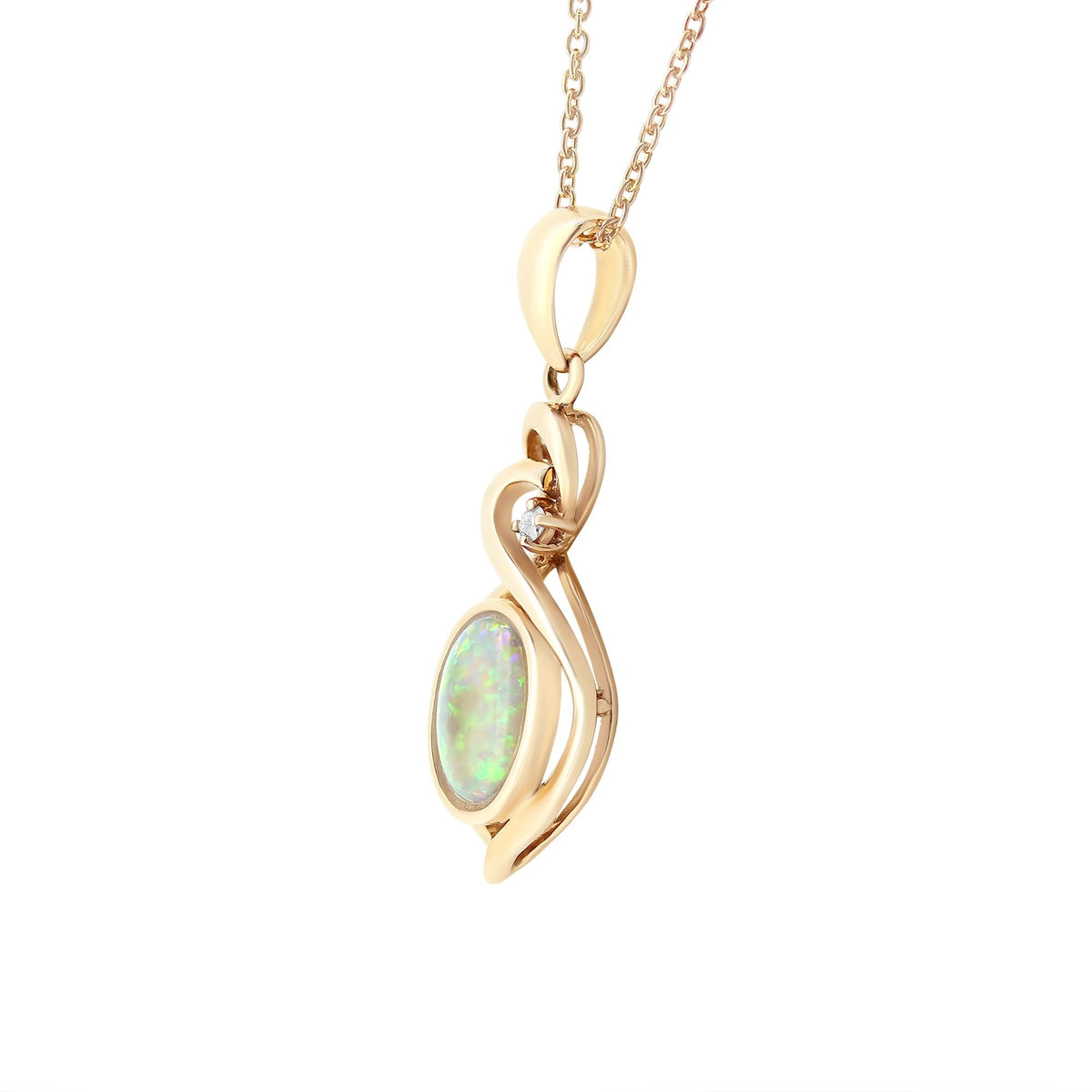 14ct rose gold 0.70ct natural opal & 0.02ct diamond pendant