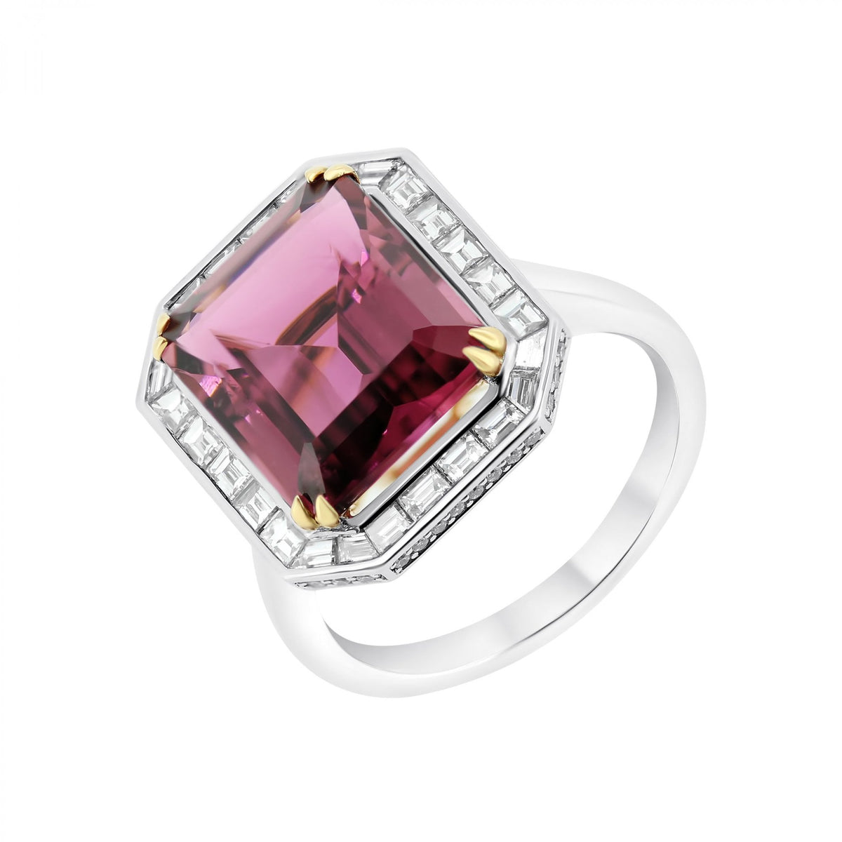 18ct white gold 7.22ct pink tourmaline & 1.17ct diamond ring