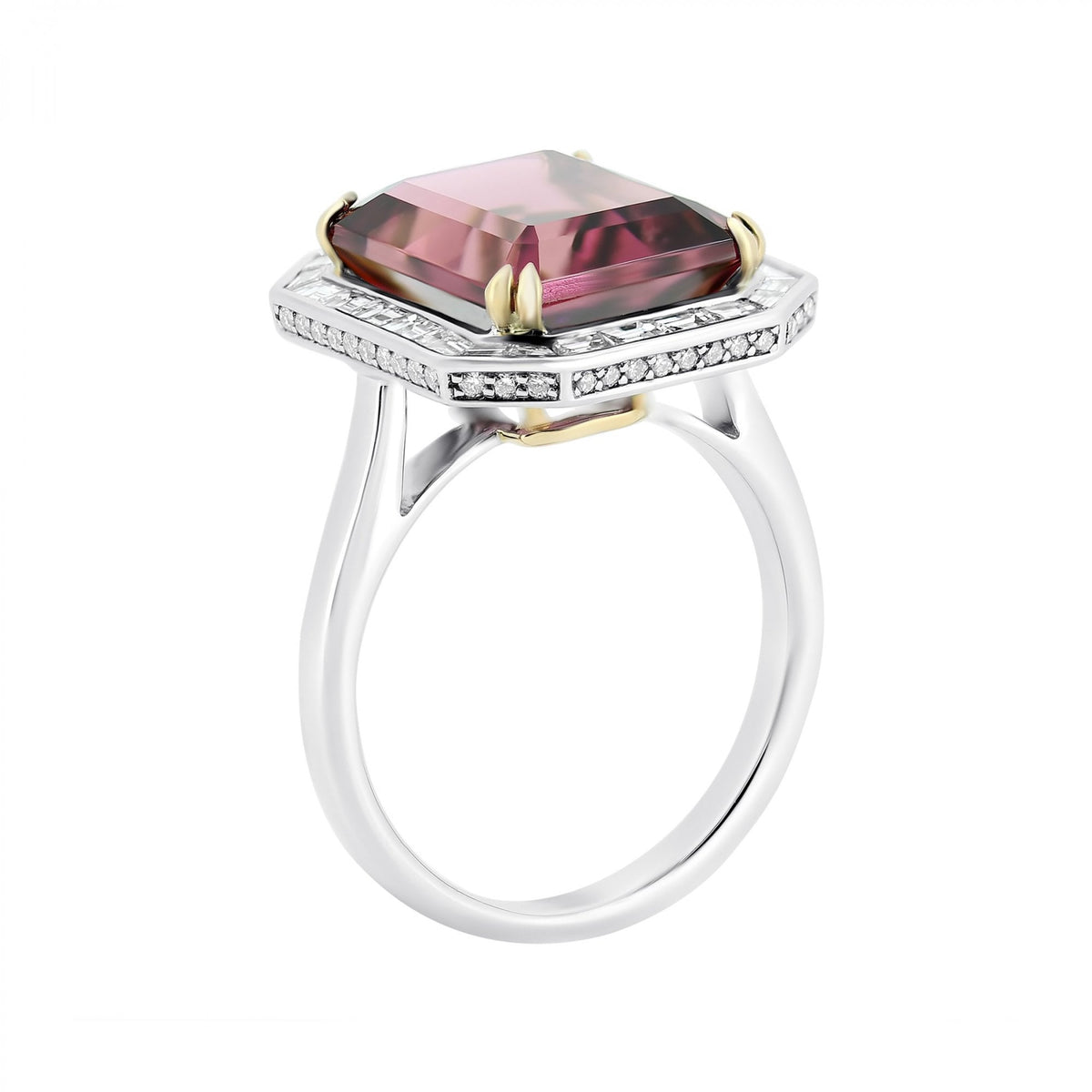 18ct white gold 7.22ct pink tourmaline & 1.17ct diamond ring