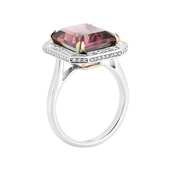18ct white gold 7.22ct pink tourmaline & 1.17ct diamond ring
