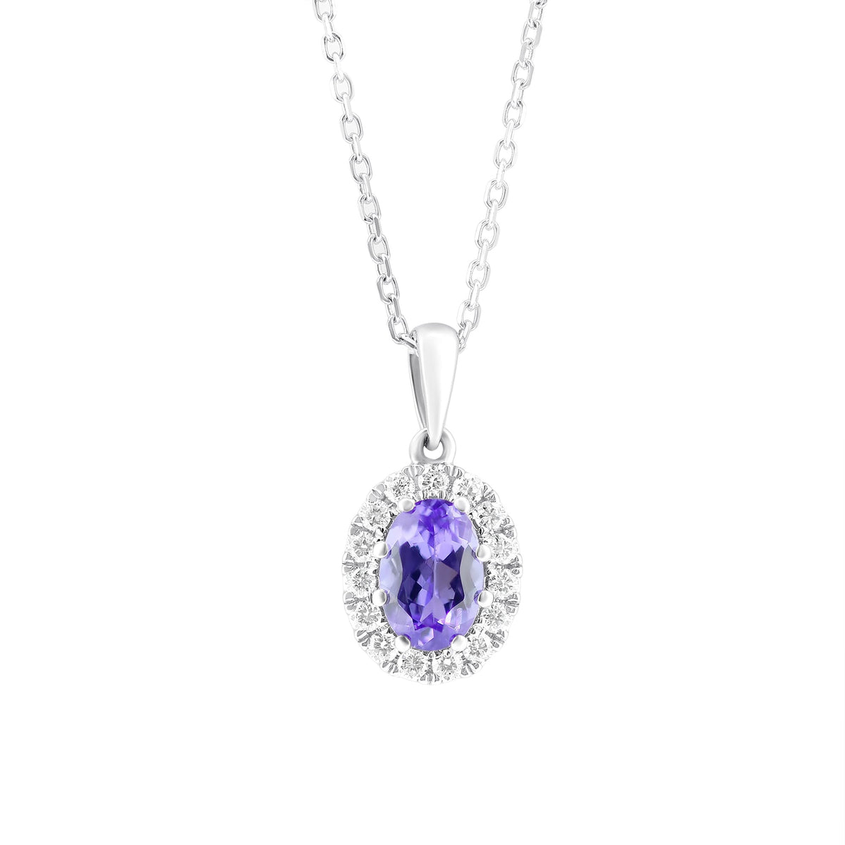 18ct white gold 0.85ct tanzanite & 0.19ct diamond pendant