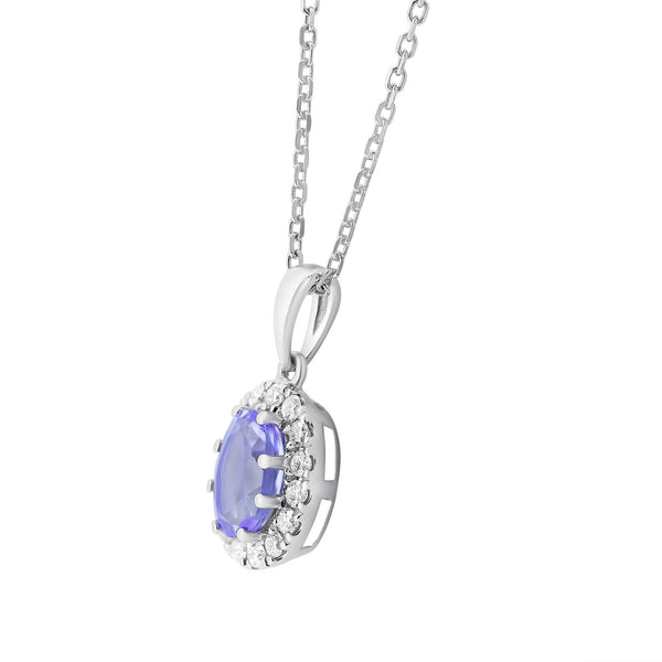 18ct white gold 0.85ct tanzanite & 0.19ct diamond pendant