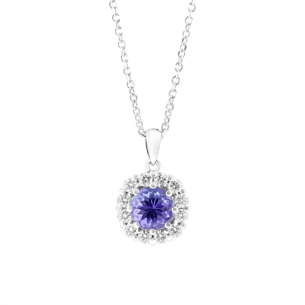 18ct white gold 0.87ct tanzanite & 0.30ct diamond pendant