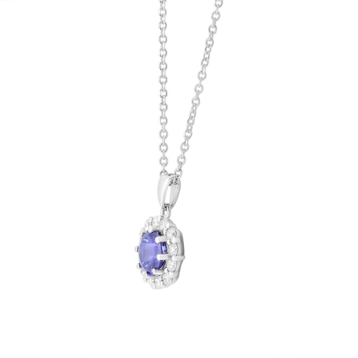 18ct white gold 0.87ct tanzanite & 0.30ct diamond pendant