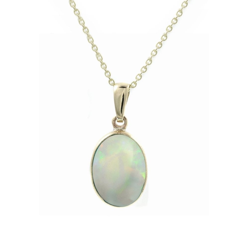 9ct yellow gold 12x10mm oval natural opal pendant