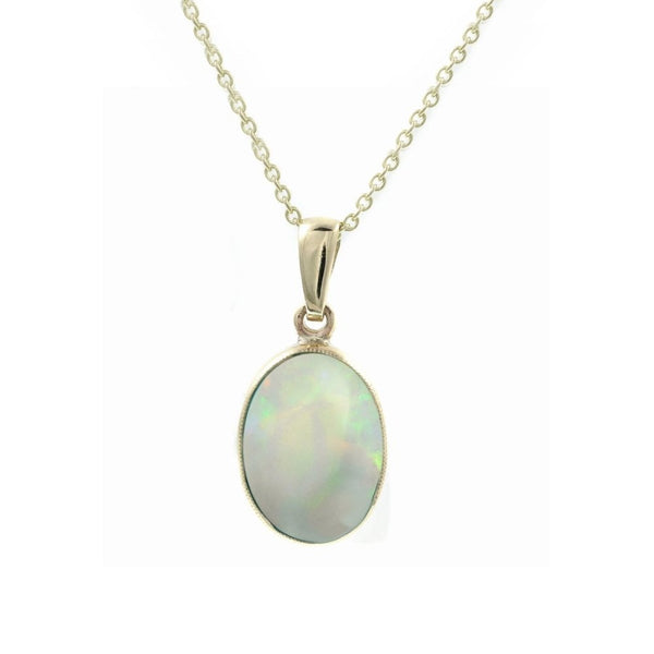 9ct yellow gold 12x10mm oval natural opal pendant